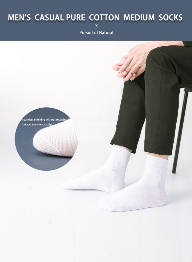 ILMR 6 Pairs Men's 100% Cotton Crew Socks: Mid-Calf, Dress Socks, Moisture Wicking, Suitable for All Seasons in Pure White for Business Casual Wear - Image 4