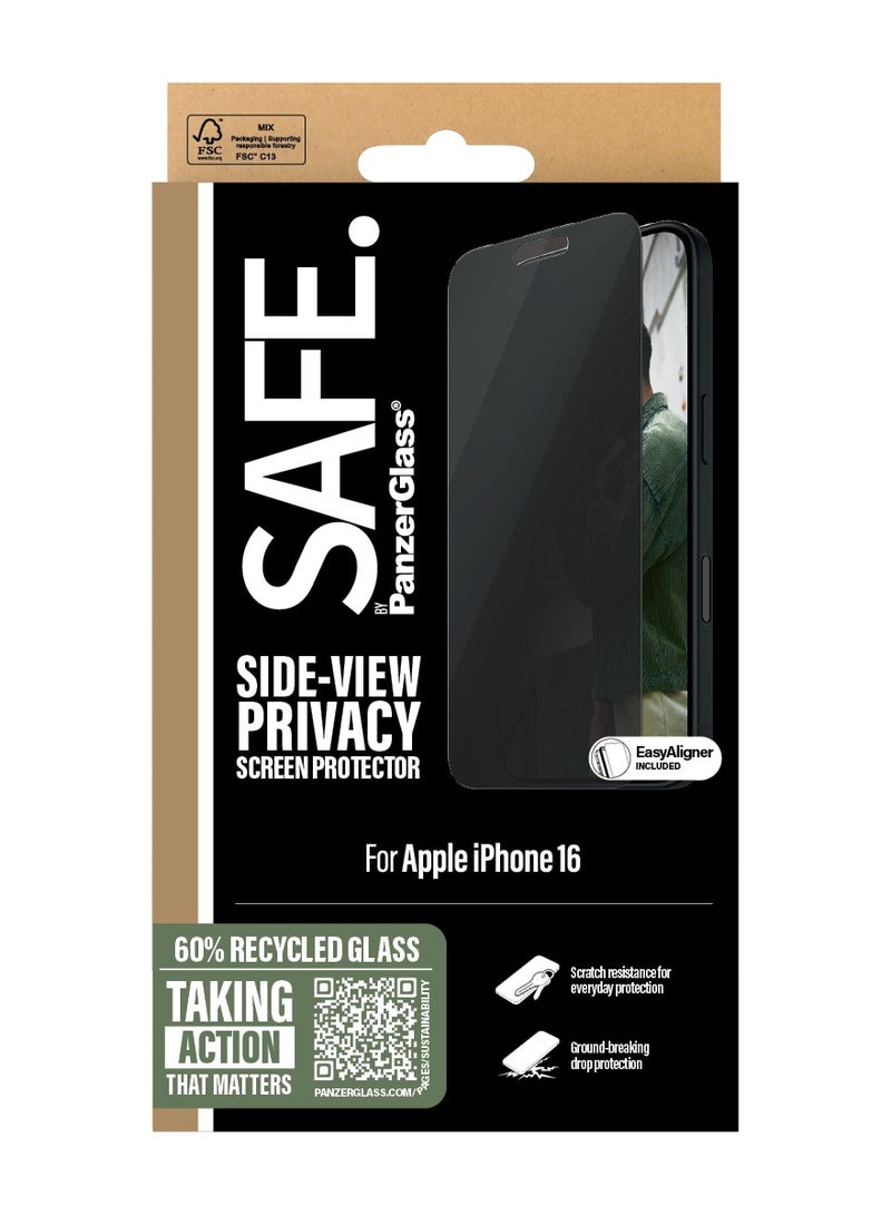 PanzerGlass حماية الخصوصية SAFE من PanzerGlass® لجهاز iPhone 16 - زجاج معاد تدويره بنسبة 60%، طلاء خالي من البقع - مع مساعدة في التركيب لتسهيل التثبيت، واقي زجاج مقسى لشاشة iPhone 16 - Image 3
