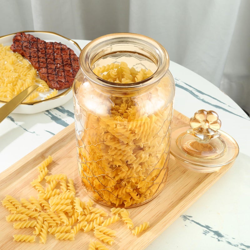 Joeyan 45 oz Amber Glass Storage Jar with Airtight Glass Lids, Vintage Embossed Food Container, Decorative Kitchen Canister Organizer for Candy, Flour, Coffee Bean, Pet Treats - Image 5