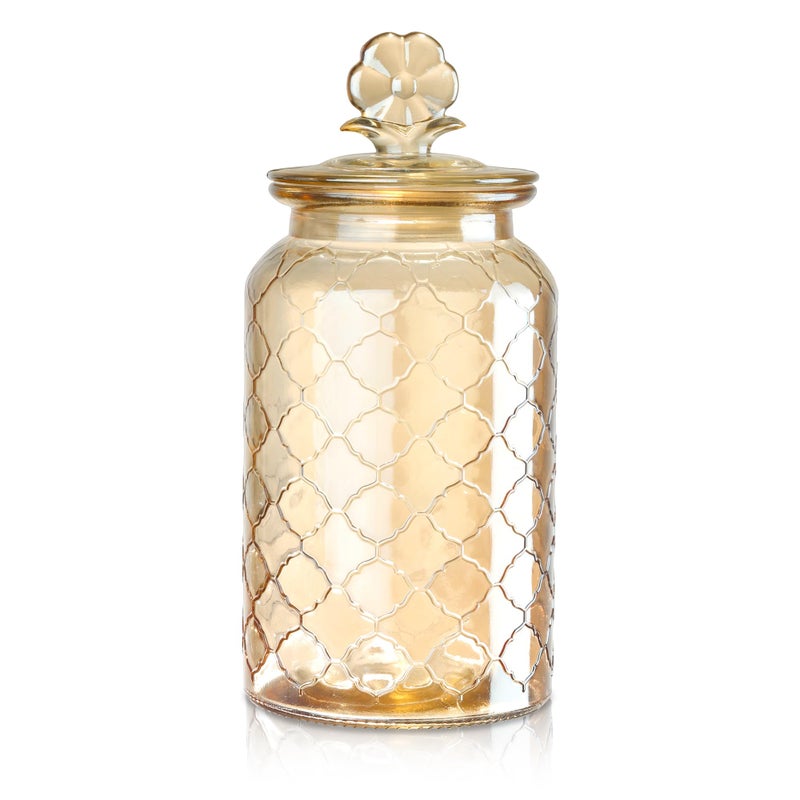 Joeyan 45 oz Amber Glass Storage Jar with Airtight Glass Lids, Vintage Embossed Food Container, Decorative Kitchen Canister Organizer for Candy, Flour, Coffee Bean, Pet Treats - Image 1