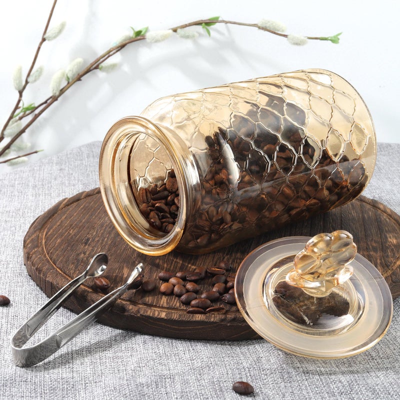 Joeyan 45 oz Amber Glass Storage Jar with Airtight Glass Lids, Vintage Embossed Food Container, Decorative Kitchen Canister Organizer for Candy, Flour, Coffee Bean, Pet Treats - Image 4