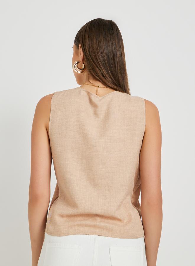 Take Two Solid Sleeveless Wrap Top with Tie-Up Detail - Image 5