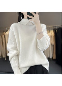Generic 2023 Autumn/Winter New Lapel Pure Wool Sweater Womens Loose-Fit Solid Color Thickened Pullover Base Knitted Top Stylish Gray  - Image 5