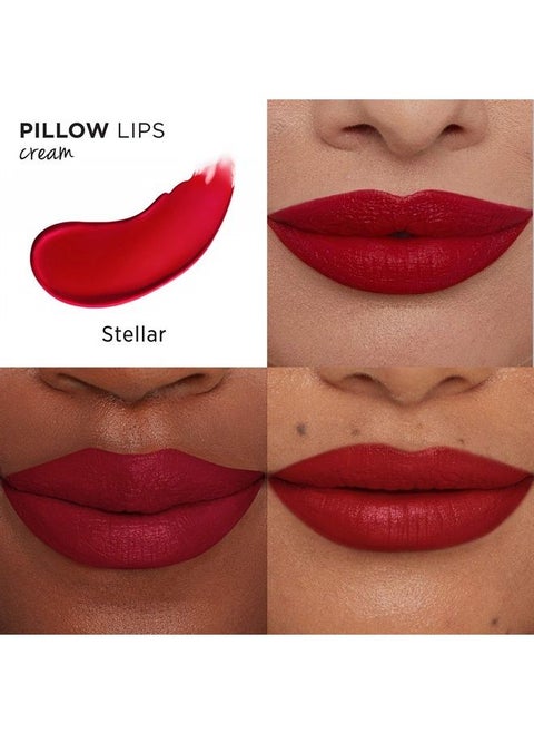 Pillow Lips Lipstick, Stellar - True Red with a Matte Finish - High-Pigment Color & Lip-Plumping Effect - With Collagen, Beeswax & Shea Butter - 0.13 oz