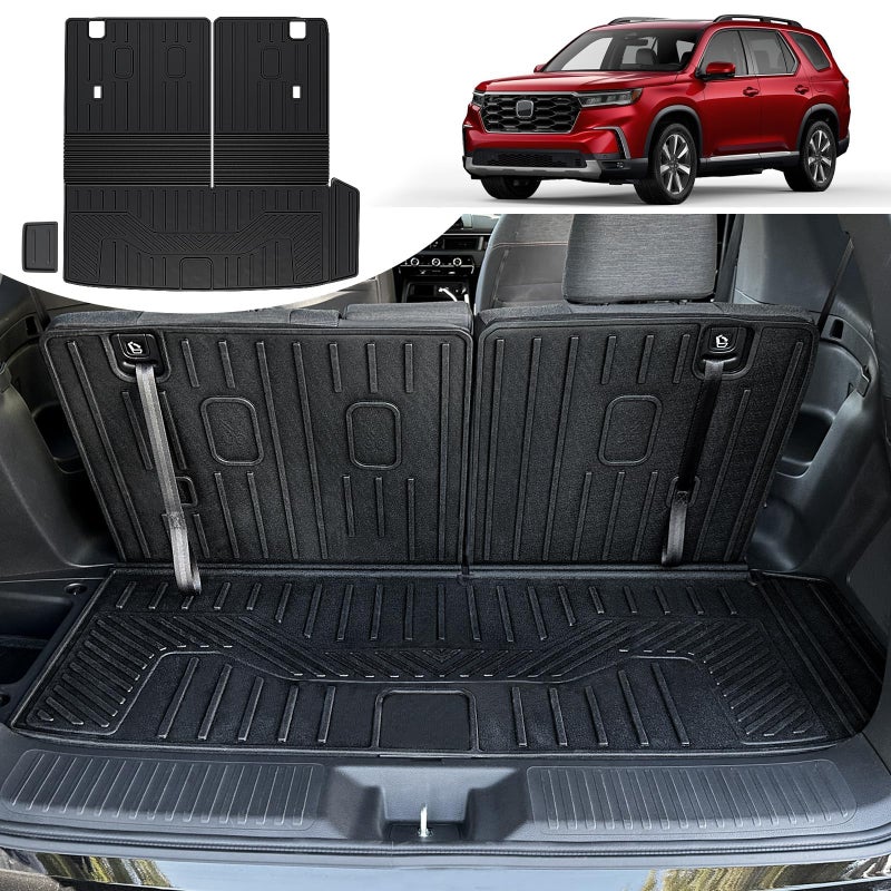 HOUCLEMIC Cargo Mat for Honda Pilot Accessories 2025 2024 2023 Trunk Mat with Backrest Mat and Left Storage Mat Cargo Liner for Trailsport TS EXL Touring Elite