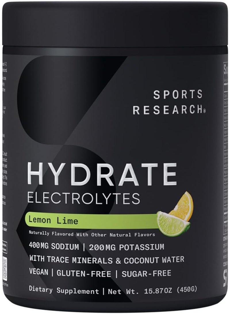 Sports Research Hydrate Electrolytes Powder Lemon Lime (90 servings) - Image 1