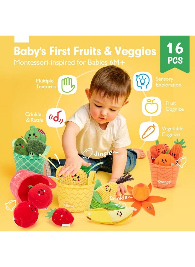 hahaland ألعاب حسية للأطفال من هاهالاند - 16 قطعة، أول مجموعة من الفواكه والخضروات لتصنيف الألوان مع صوت الرنين، ألعاب مونتيسوري للأطفال من 6-12 شهر، لعبة ملء وسكب للأطفال من 12-18 شهر، هدية للبنات بعمر سنة واحدة - Image 2