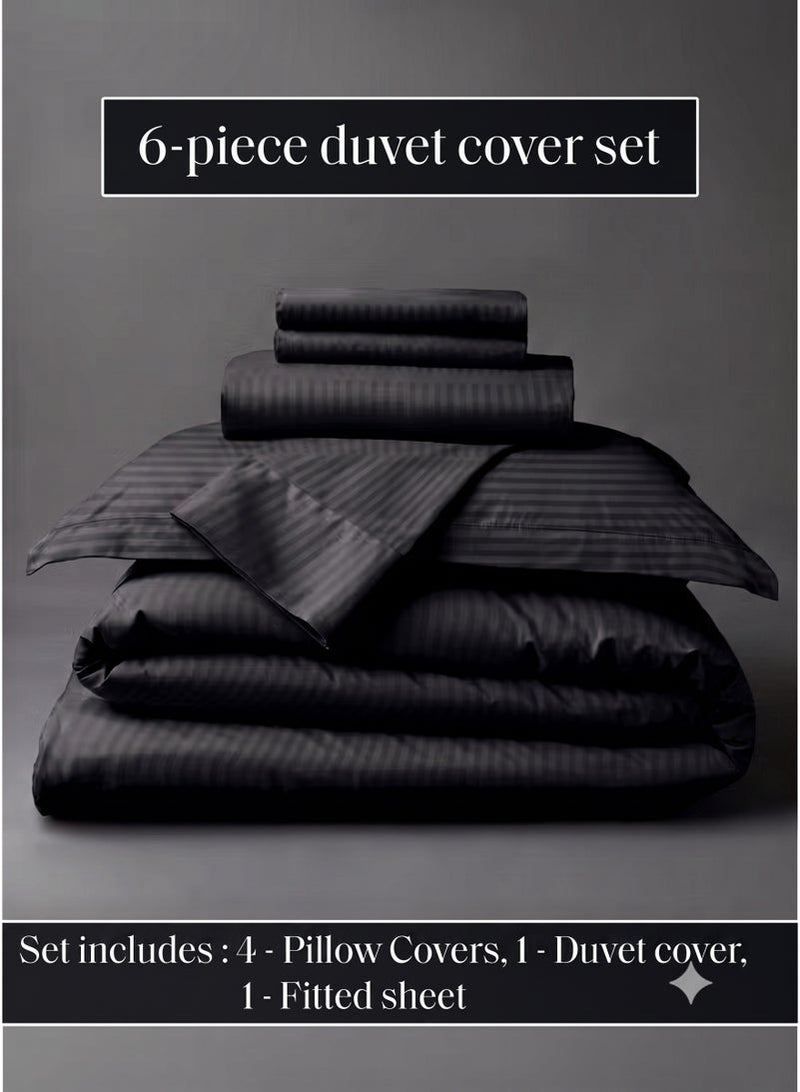 طقم مفروشات سرير فاخر 6 قطع مقاس كينج 220×240 سم، غطاء لحاف مخطط مع ملاءة مطاطية 200×200 سم و4 أغطية وسائد 50×70 سم، ناعم ومريح ومقاوم للتجاعيد لجميع المواسم - Image 2
