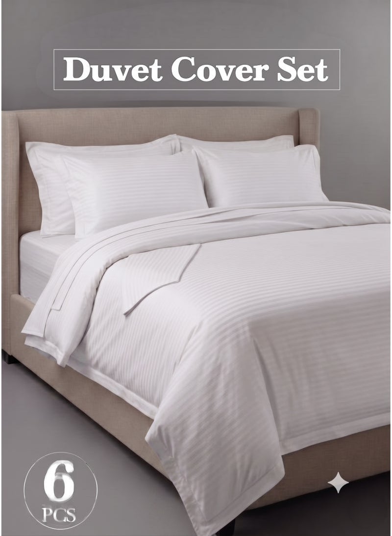 طقم مفروشات سرير فاخر 6 قطع مقاس كينج 220×240 سم، غطاء لحاف مخطط مع ملاءة مطاطية 200×200 سم و4 أغطية وسائد 50×70 سم، ناعم ومريح ومقاوم للتجاعيد لجميع المواسم - Image 1