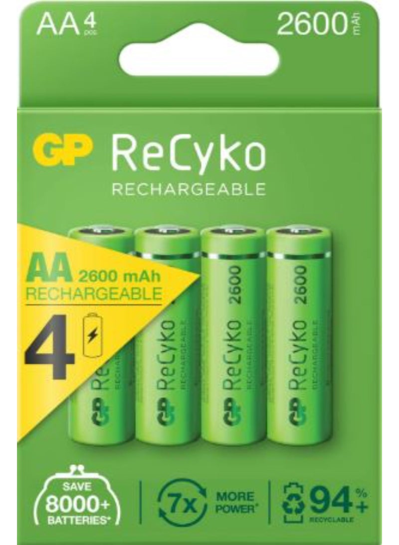 GP Rechargeable ReCyKo+ AA 2600 Mah Pack of 4, GP BATTERY