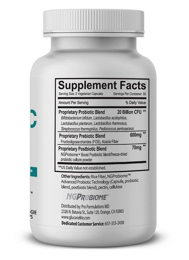 Pro Formulations MD Probiotic Elite - Synbiotic with FOS + Supernatant - 60 vcaps - Pre, Post & Probiotic Digestive Support with 20 Billion CFU, FOS, Acacia Fiber & Freeze-Dried Culture Powder - No Refrigeration Needed  - Image 2