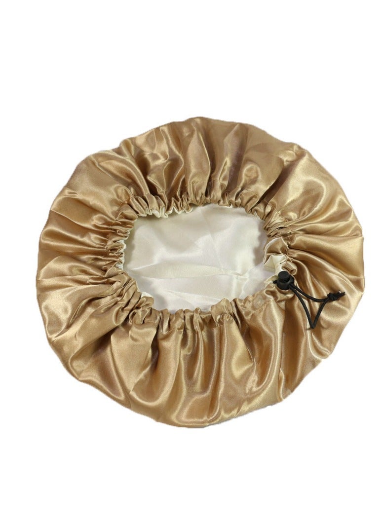 قبعة نوم ليلية نسائية مرنة مزدوجة الطبقات مرنة قبعة نوم ليلية نسائية بغطاء للشعر وقبعة استحمام (كاكي) - Image 2