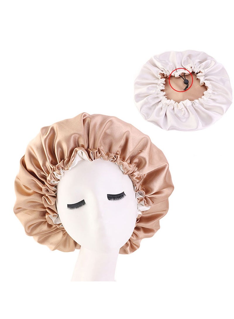قبعة نوم ليلية نسائية مرنة مزدوجة الطبقات مرنة قبعة نوم ليلية نسائية بغطاء للشعر وقبعة استحمام (كاكي) - Image 1