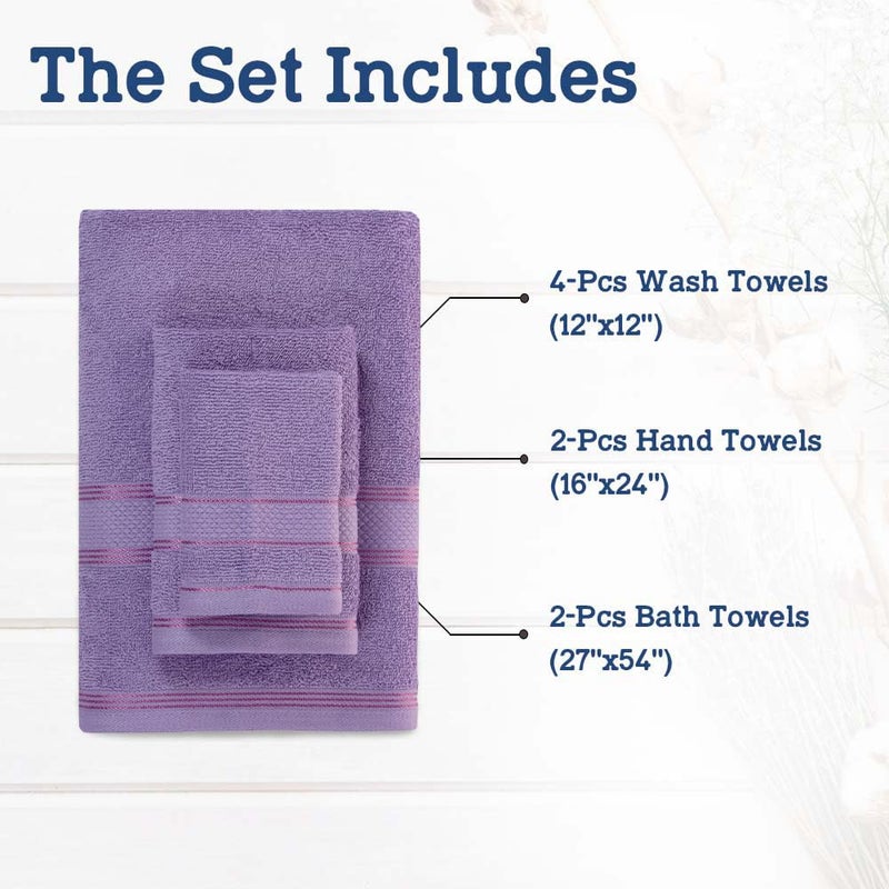 Casa Lino 8 Pc Premium Towel Set  Cotton Towels Set  400 GSM 2 Bath Towel  2 Hand Towel  & 4 Washcloths  Bathroom Set  Head Towels Wrap for Ladies  Gym Towel for Men Workout Purple - Image 3