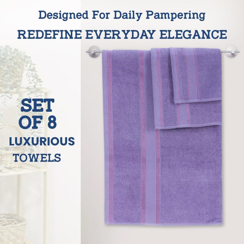 Casa Lino 8 Pc Premium Towel Set  Cotton Towels Set  400 GSM 2 Bath Towel  2 Hand Towel  & 4 Washcloths  Bathroom Set  Head Towels Wrap for Ladies  Gym Towel for Men Workout Purple - Image 2