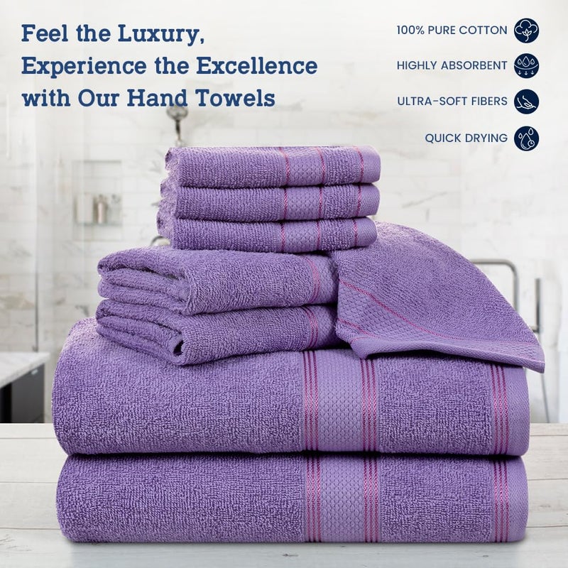 Casa Lino 8 Pc Premium Towel Set  Cotton Towels Set  400 GSM 2 Bath Towel  2 Hand Towel  & 4 Washcloths  Bathroom Set  Head Towels Wrap for Ladies  Gym Towel for Men Workout Purple - Image 1