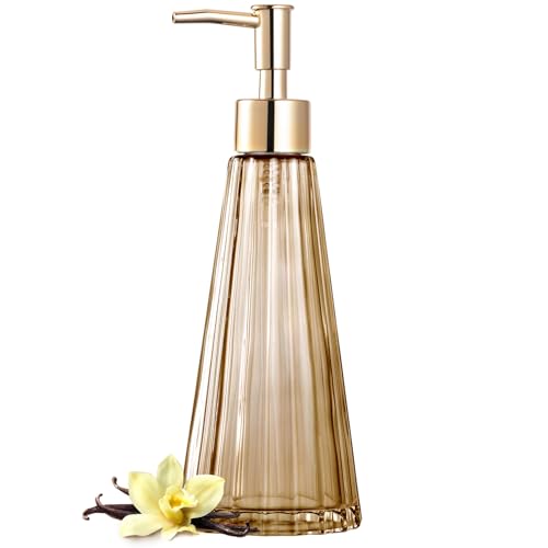 EMPO Vintage Elegant Glass Soap Dispenser, Liquid Soap/Sanitizer/Shampoo Bottle with Pump, Rustic Farmhouse Decor Hand Soap Dispenser Bathroom Accessories (Brown) - Image 1