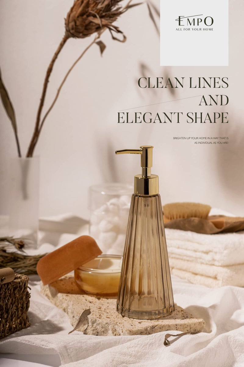 EMPO Vintage Elegant Glass Soap Dispenser, Liquid Soap/Sanitizer/Shampoo Bottle with Pump, Rustic Farmhouse Decor Hand Soap Dispenser Bathroom Accessories (Brown) - Image 2