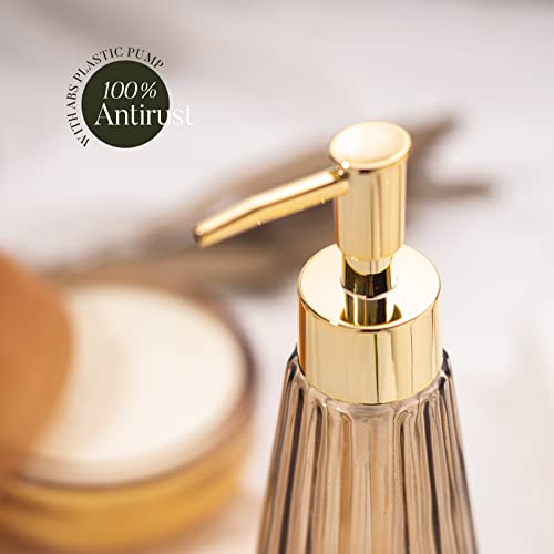 EMPO Vintage Elegant Glass Soap Dispenser, Liquid Soap/Sanitizer/Shampoo Bottle with Pump, Rustic Farmhouse Decor Hand Soap Dispenser Bathroom Accessories (Brown) - Image 4