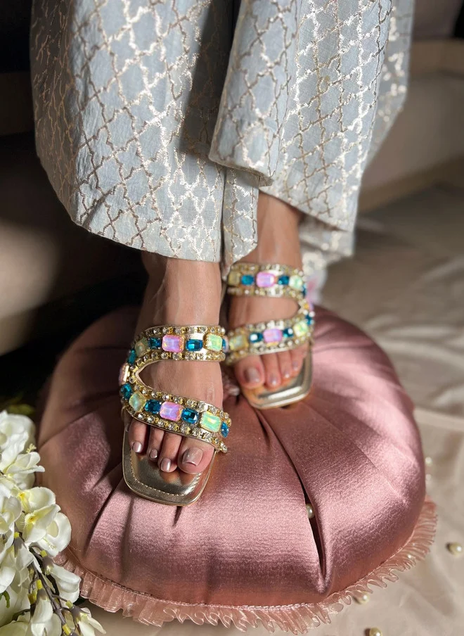 صندل ستوريز SANDAL STORIES Embellished PU Party Block Sandals