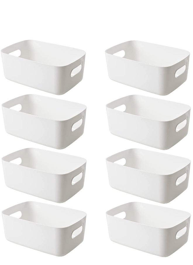 FLOWING - Set of 8 Plastic Storage Bins Basket Cabinet Organizer with Handle White - Image 1