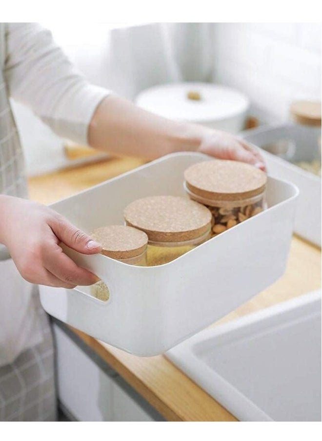 FLOWING - Set of 8 Plastic Storage Bins Basket Cabinet Organizer with Handle White - Image 1