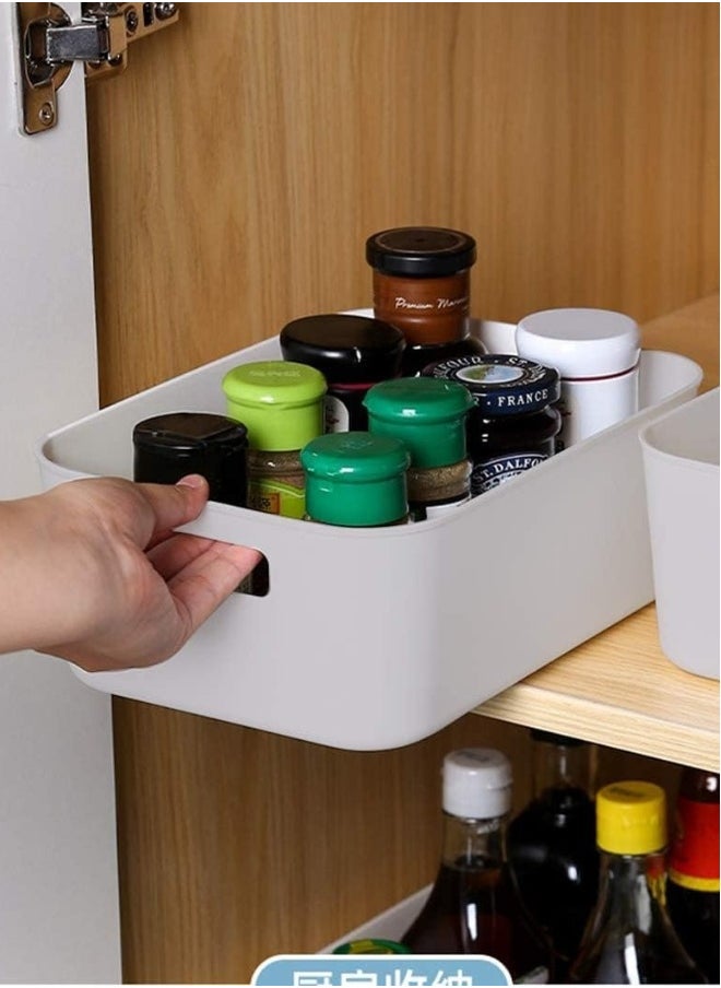 FLOWING - Set of 8 Plastic Storage Bins Basket Cabinet Organizer with Handle White - Image 1