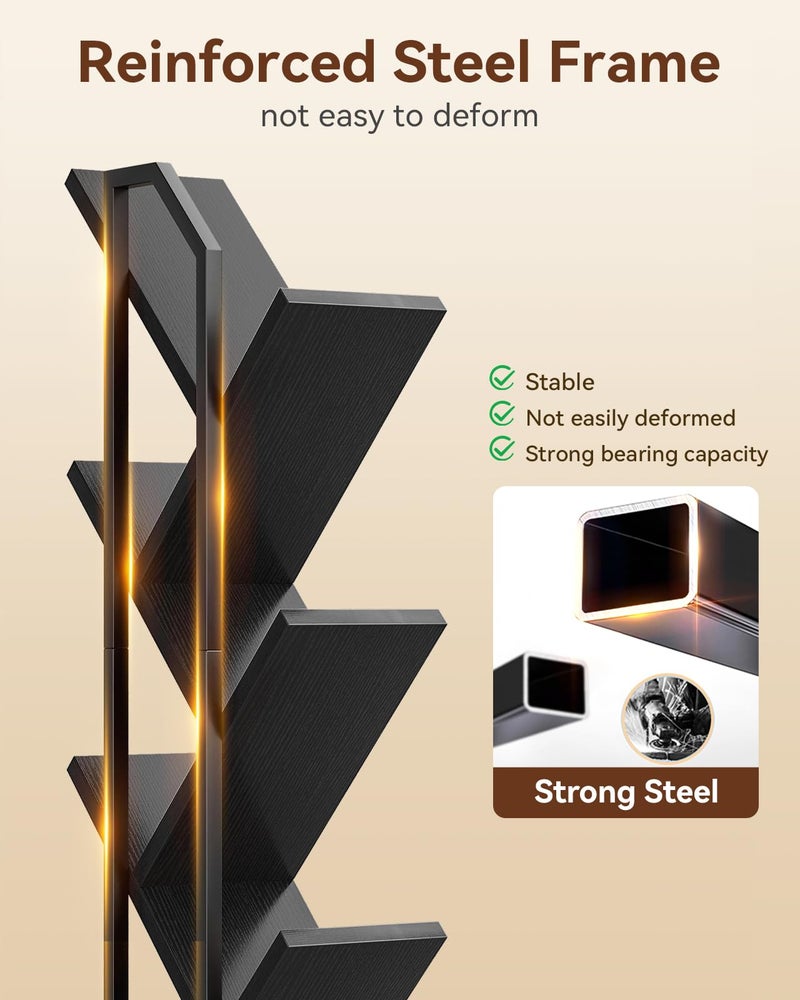 Casaottima 6-Tier Tree Bookshelf â€” Narrow Floor Standing Bookcase, Tall Steel & Wood Book Organizer Shelf with Cabinet, Home Decor for Living Room/Bedroom/Home Office, Black - Image 5