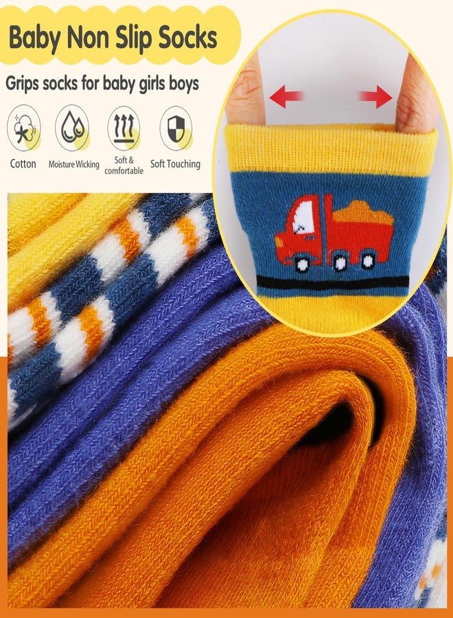 Sandsuced Baby Boys Toddlers Grips Socks Kids Non Skid Anti Slip Fun Cotton Gift Infant Crew Socks 12 Pairs Stocking Stuffers(Orange Car, 6-12 Months) - Image 2