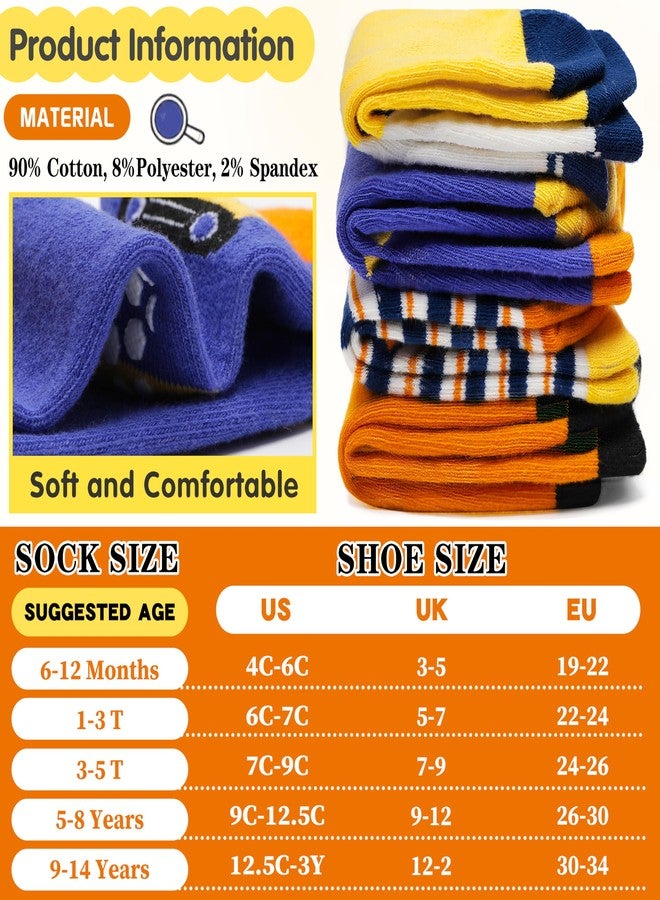Sandsuced Baby Boys Toddlers Grips Socks Kids Non Skid Anti Slip Fun Cotton Gift Infant Crew Socks 12 Pairs Stocking Stuffers(Orange Car, 6-12 Months) - Image 3