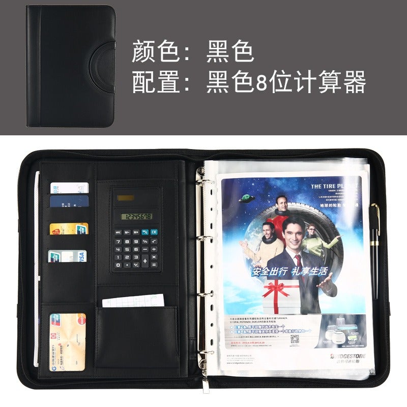 Zhe Ben Hang Multifunctional Leather A4 Zipper File Folder with Handle, Large Capacity Business Meeting Manager Organizer - Image 5