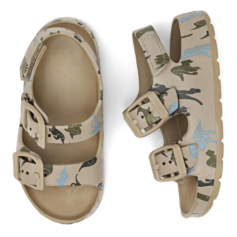 ChayChax Toddler Boys Girls Double Buckle Sandals Children's Adjustable Back Strap Water Sandal, khaki Dinosaur, 5 Toddler - Image 2
