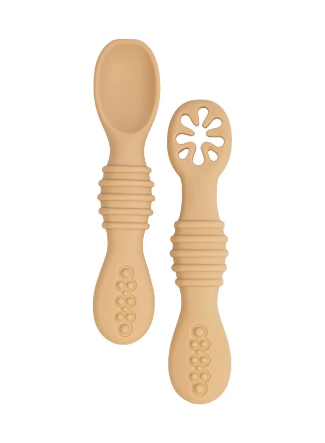Babies Basic Soft Tip Bpa Free Silicone First Stage Training Spoon With Masher- Cream