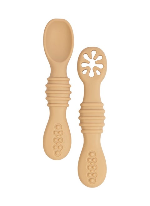 Soft Tip Bpa Free Silicone First Stage Training Spoon With Masher- Cream