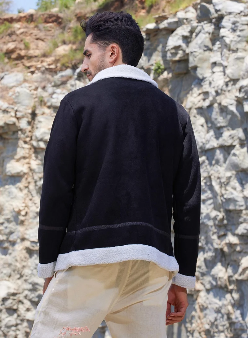 CAHOOT Multicolour Men's Carbon Black & Chalk White Fleece Lined Biker Jacket for Men | Best Price UAE