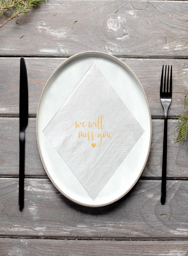 ZLPDS We Will Miss You Cocktail Napkins Gold Foil and White Farewell Going Away Disposable Paper Napkins 50 Pack of Bar Berverage Napkins for Retirement Job Change Graduation Party Decorations 3 Ply - Image 5