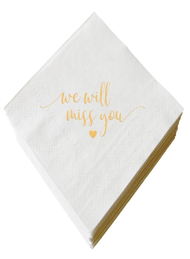 ZLPDS We Will Miss You Cocktail Napkins Gold Foil and White Farewell Going Away Disposable Paper Napkins 50 Pack of Bar Berverage Napkins for Retirement Job Change Graduation Party Decorations 3 Ply - Image 1