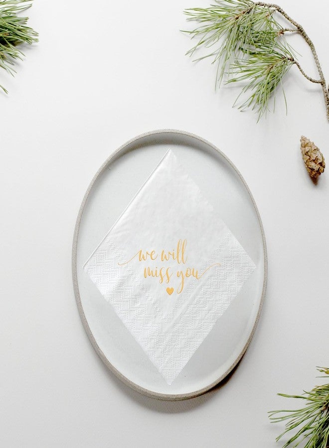 ZLPDS We Will Miss You Cocktail Napkins Gold Foil and White Farewell Going Away Disposable Paper Napkins 50 Pack of Bar Berverage Napkins for Retirement Job Change Graduation Party Decorations 3 Ply - Image 3