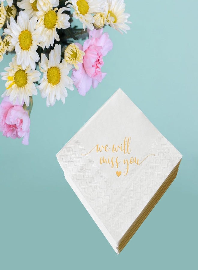 ZLPDS We Will Miss You Cocktail Napkins Gold Foil and White Farewell Going Away Disposable Paper Napkins 50 Pack of Bar Berverage Napkins for Retirement Job Change Graduation Party Decorations 3 Ply - Image 4