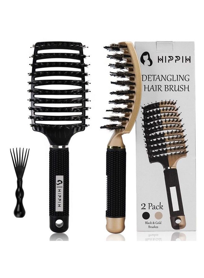 HIPPIH Boar Hair Brushes 2 Pack Suitable For Men Women & Kids’ Long Curly Wet Or Dry Hair Hippih Hairbrush For Thick Hair Can Adds Shine And Makes Hair Smooth - Image 2