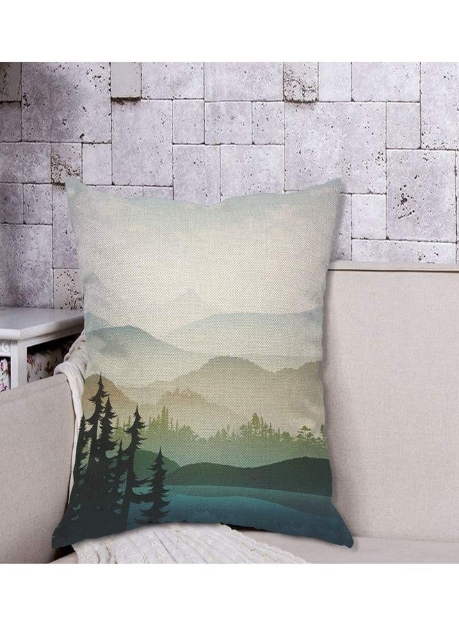 AOYEGO Nature Landscape Throw Pillow Cover Mountain Forest and Lake Summer Green Plant Fog River Park Pillow Case 18x18 Inch Decorative Cotton Linen Square Cushion for Home Couch Bed - Image 4