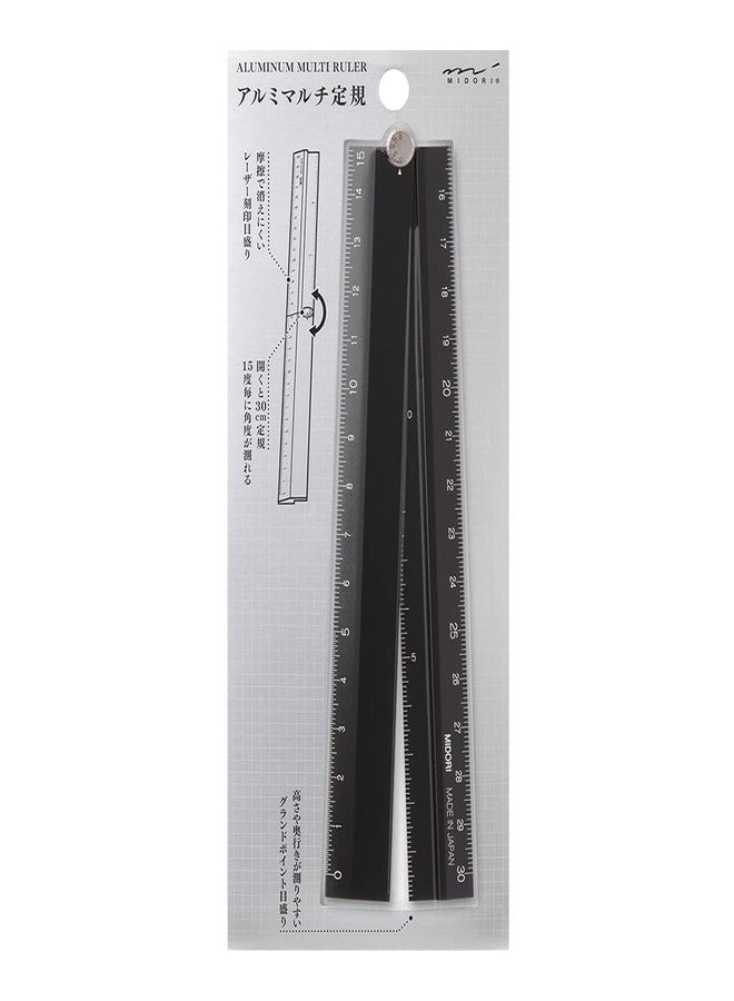 Midori DESIGNPHIL 42286006 Midori Ruler Aluminum Multi Ruler, 11.8 inches (30 cm), Black A - Image 1