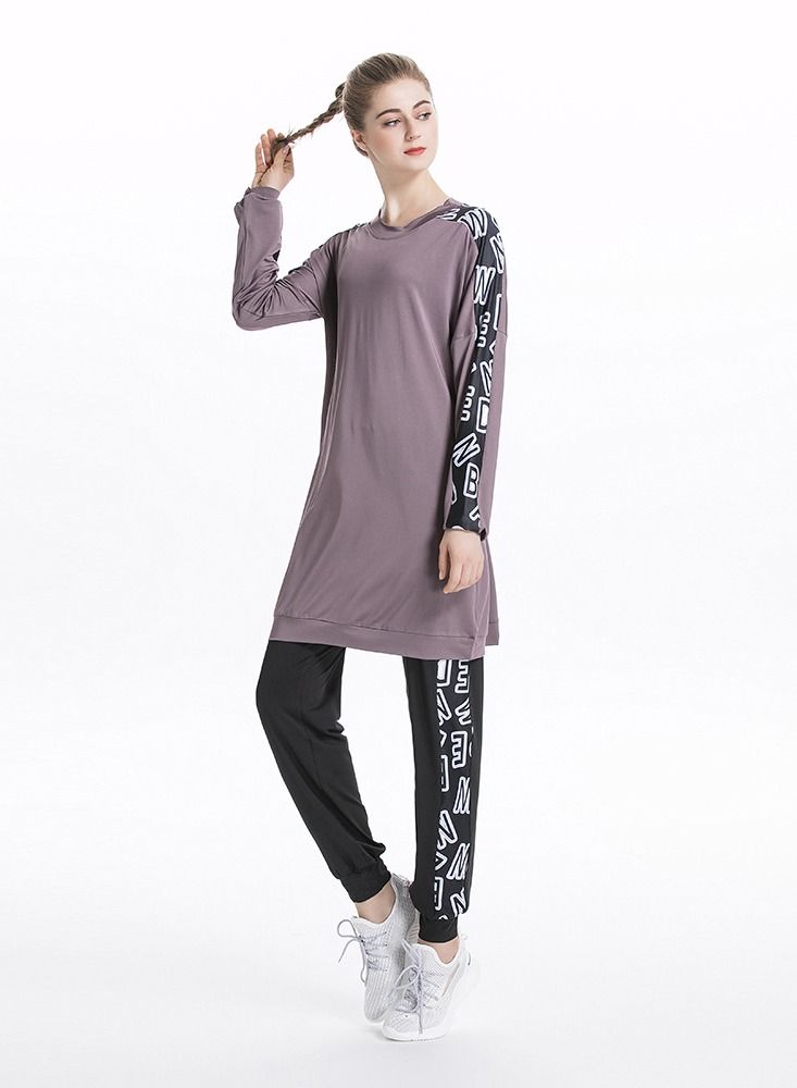 Loquat 2 Piece Autumn And Winter New Middle East Arab Hui Muslim Sports And Leisure Suit Purple  - Image 1