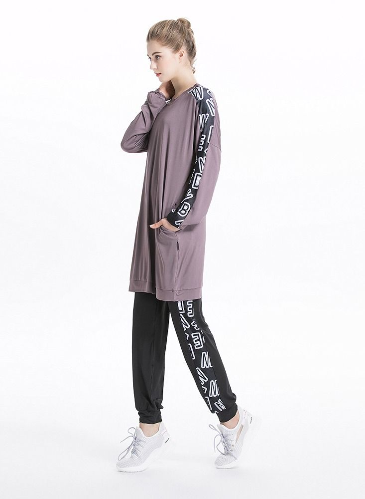 Loquat 2 Piece Autumn And Winter New Middle East Arab Hui Muslim Sports And Leisure Suit Purple  - Image 2