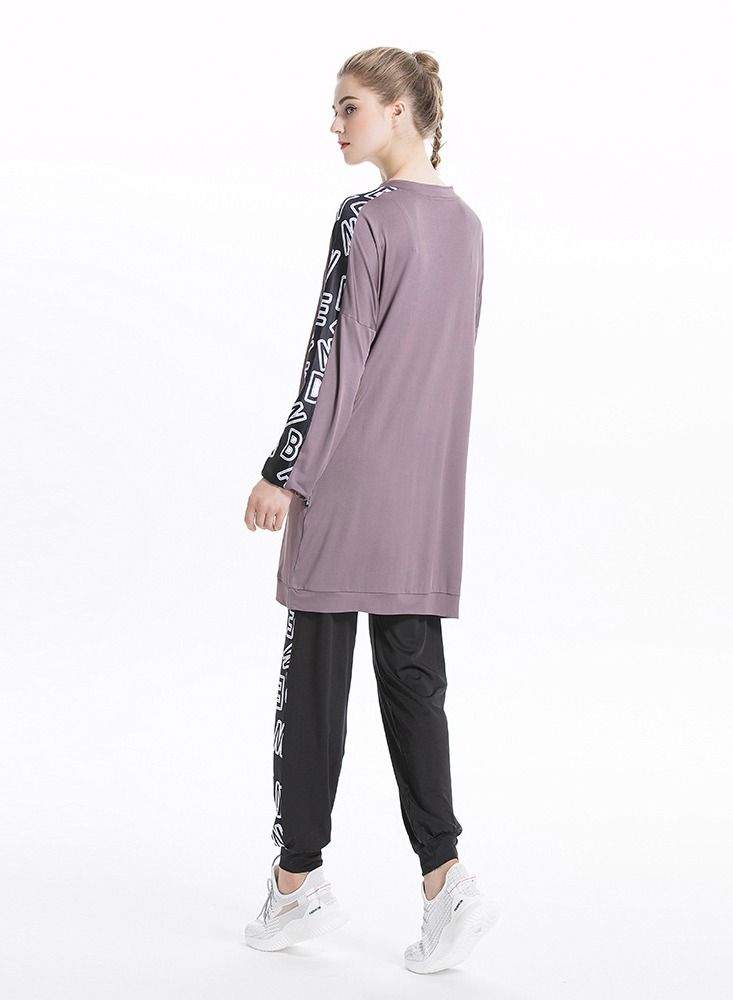 Loquat 2 Piece Autumn And Winter New Middle East Arab Hui Muslim Sports And Leisure Suit Purple  - Image 3