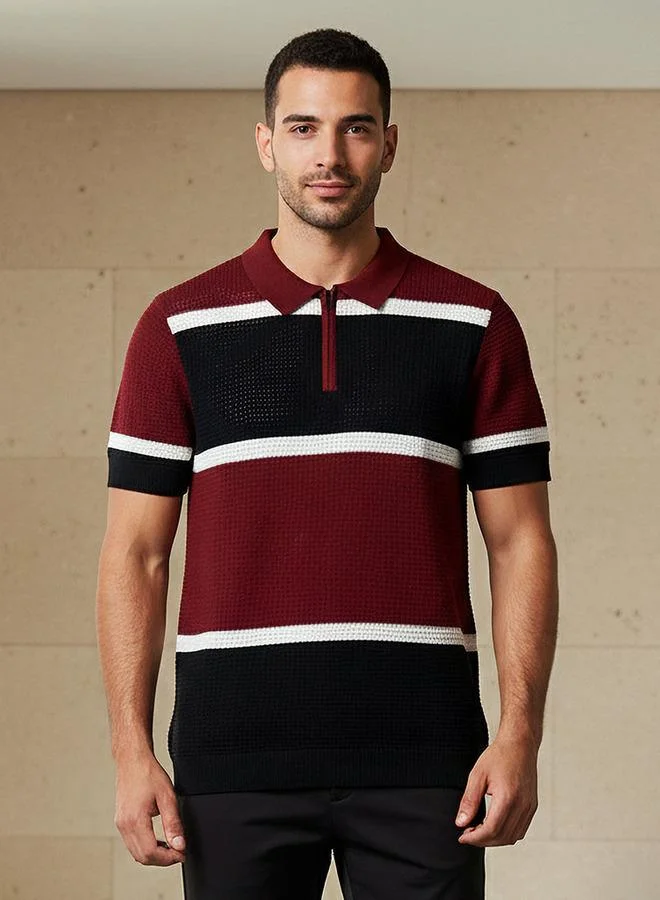 ايكونيك Iconic Men Short Sleeves Striped Polo T-shirt