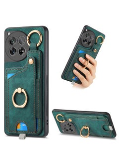For OnePlus 12 5G Retro Skin-feel Ring Card Bag Phone Case with Hang Loop(Green)
