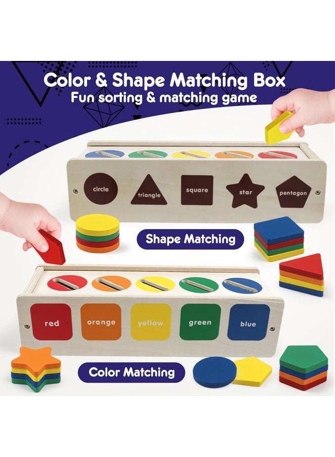 ROOCHKD Wooden Color & Shape Sorting Box, Kids Geometric Matching Blocks, Montessori Learning Sorter Toy for Colors and Shapes Recognition, Gift for Preschool Kids 2-5 Year Old Boys and Girls - Image 3