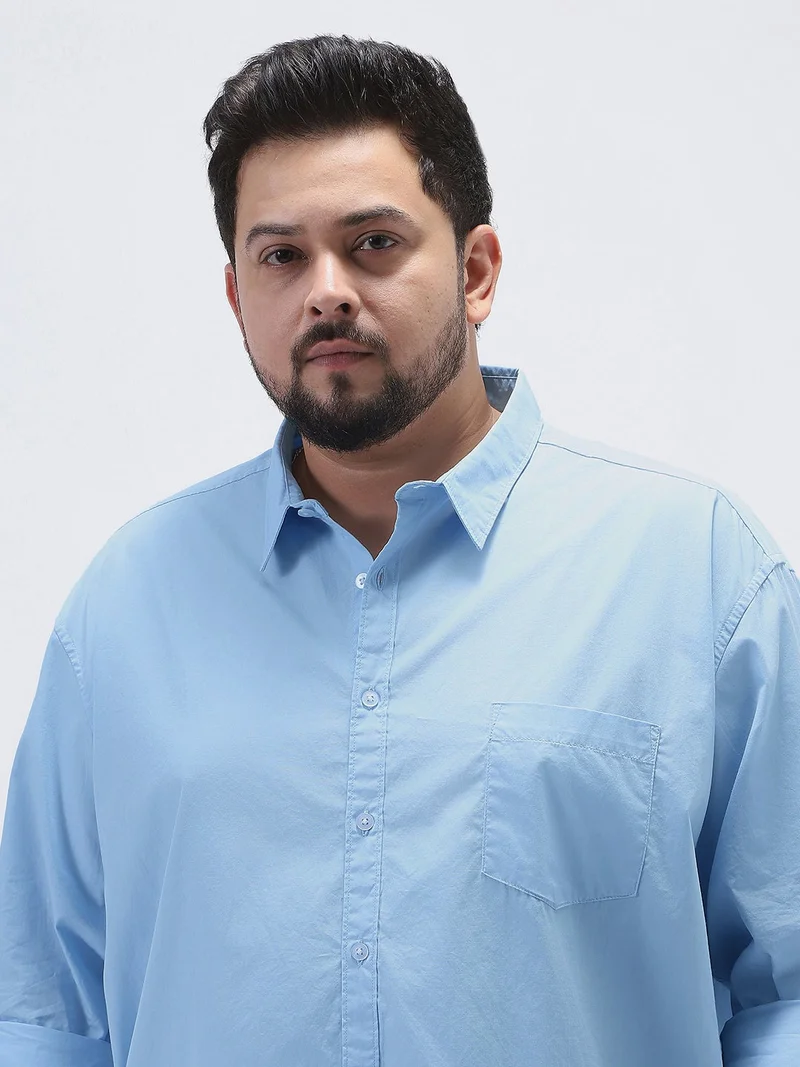 Urbano Plus Men's Light Blue Cotton Full Sleeve Regular Fit Casual Solid Shirt