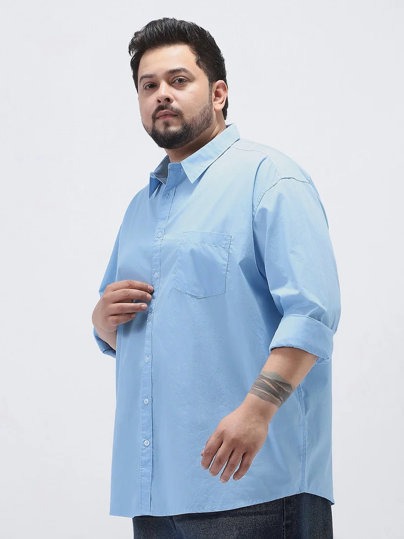 Urbano Fashion  Urbano Plus Men's Light Blue Cotton Full Sleeve Regular Fit Casual Solid Shirt  | Best Price UAE
